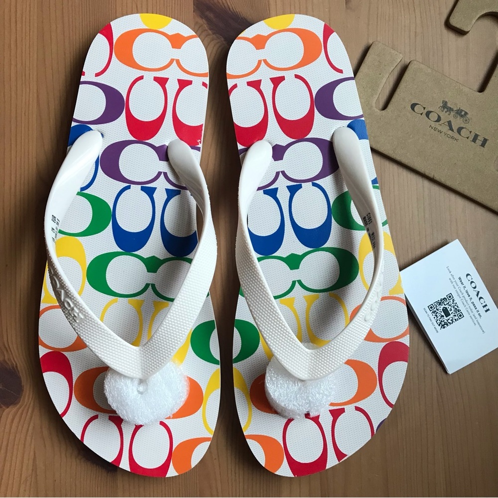 🌈 coach zak flip flop in rainbow signature